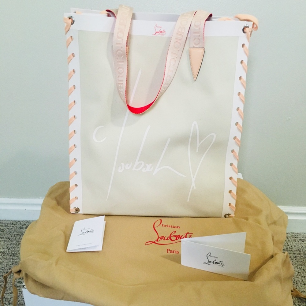 New Authentic Christian Louboutin Small Cabalace Canvas Tote